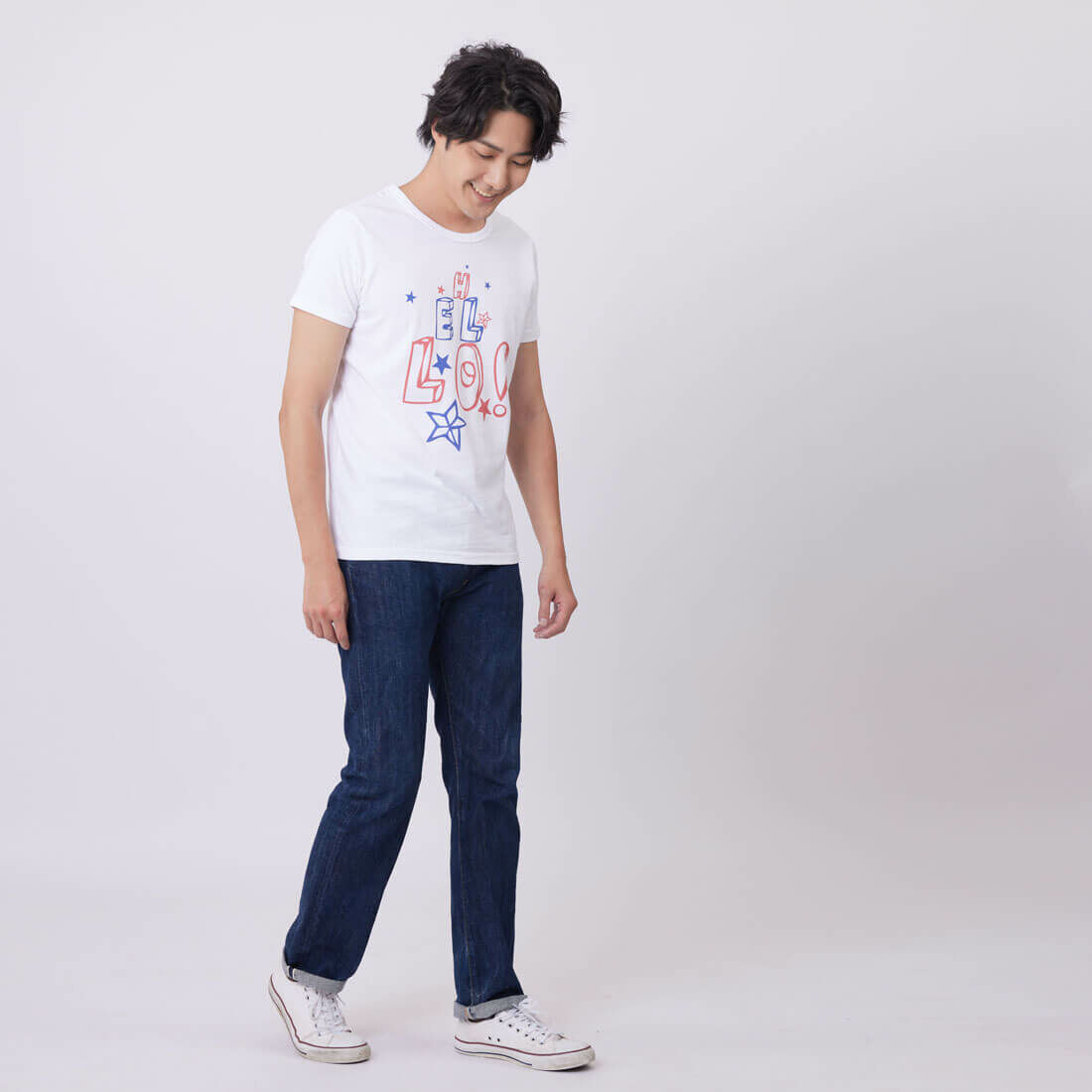 HELLO 短袖 蜜桃棉 男T 戀人白