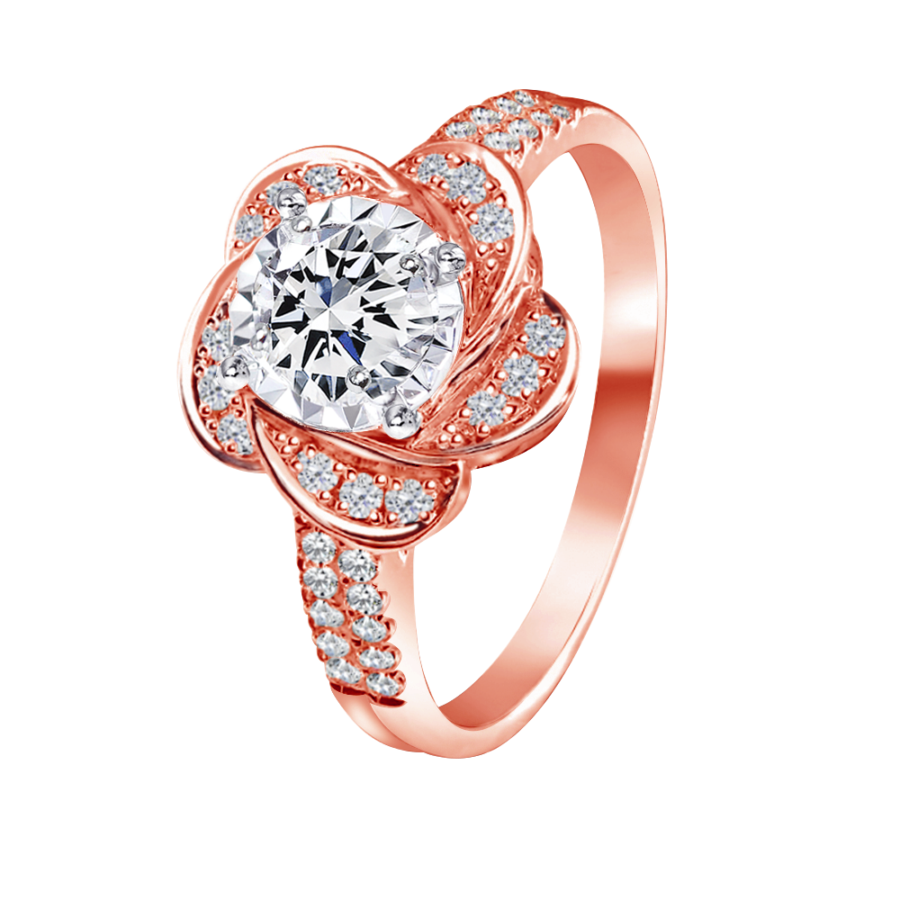 30分18K玫瑰金花采滿鑽石戒指