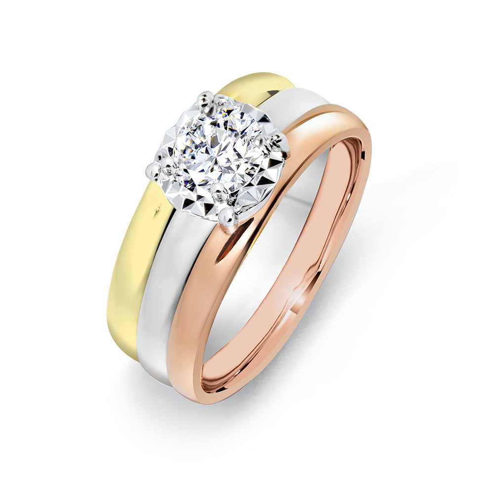 30分18K金祈願三色金鑽石戒指