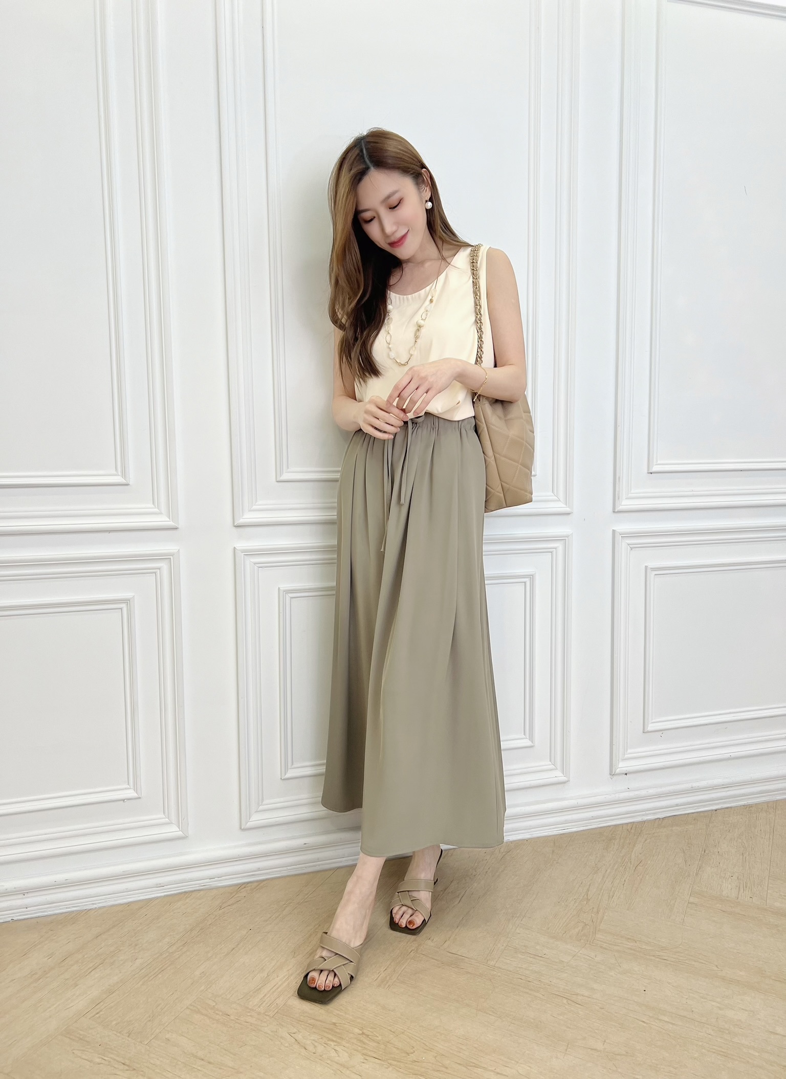 抽繩鬆緊腰涼感傘裙