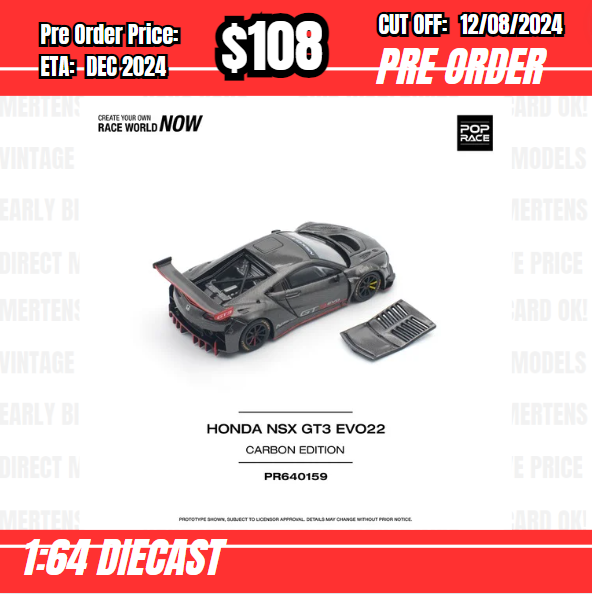 PO-$108 * Pop Race * 1:64 HONDA NSX GT3 EVO22 CARBON EDITION [OD01/08]