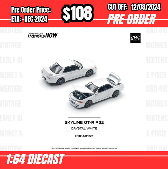 PO-$108 * Pop Race * 1:64 NISSAN SKYLINE GTR R32 CRYSTAL WHITE [OD01/08]