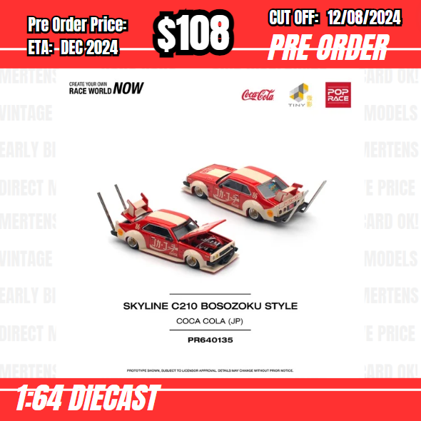 PO-$108 * Pop Race * 1:64 SKYLINE C210 KAIDO RACER COCA COLA JP [OD01/08]