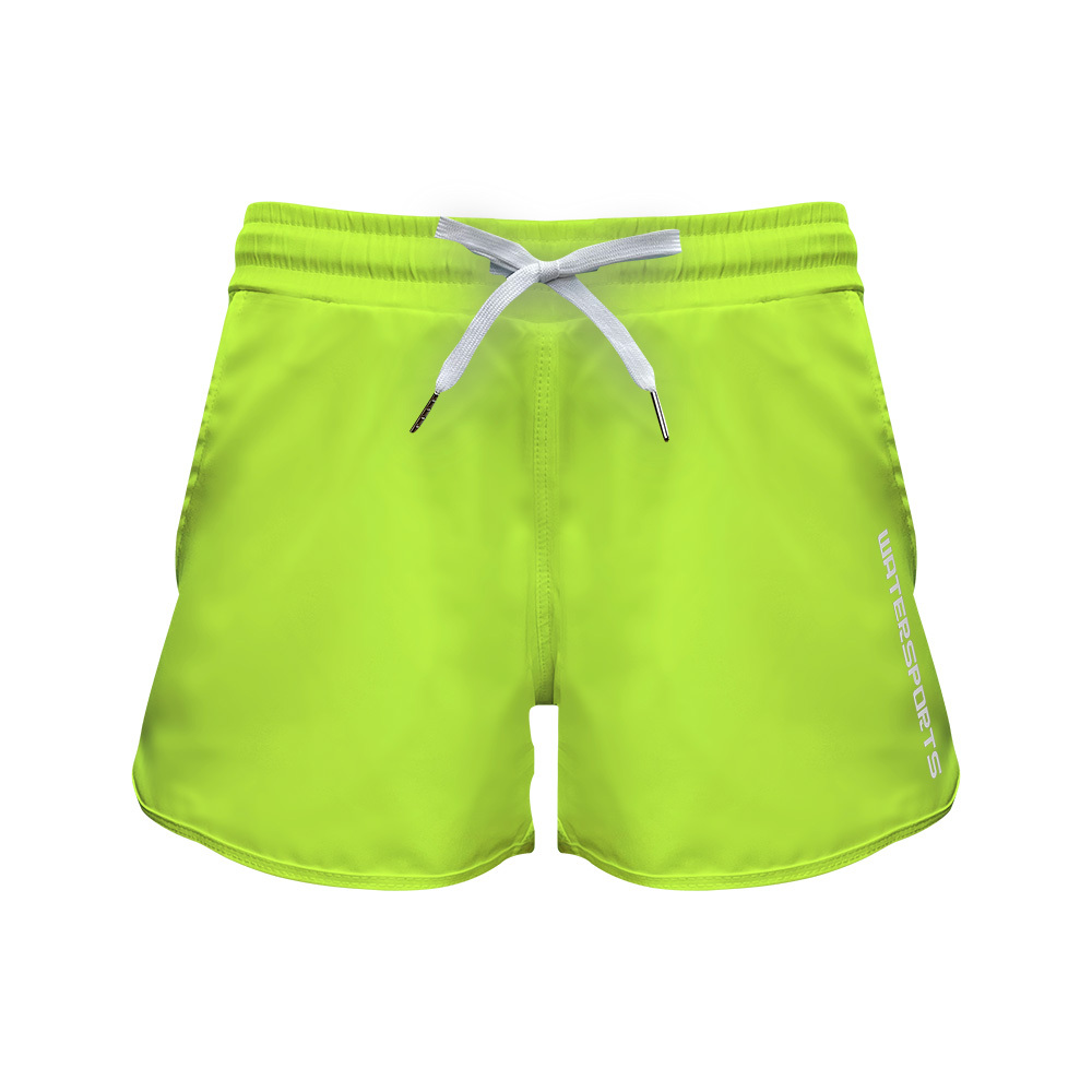 女士雙層游泳沙灘短褲 - 熒光綠