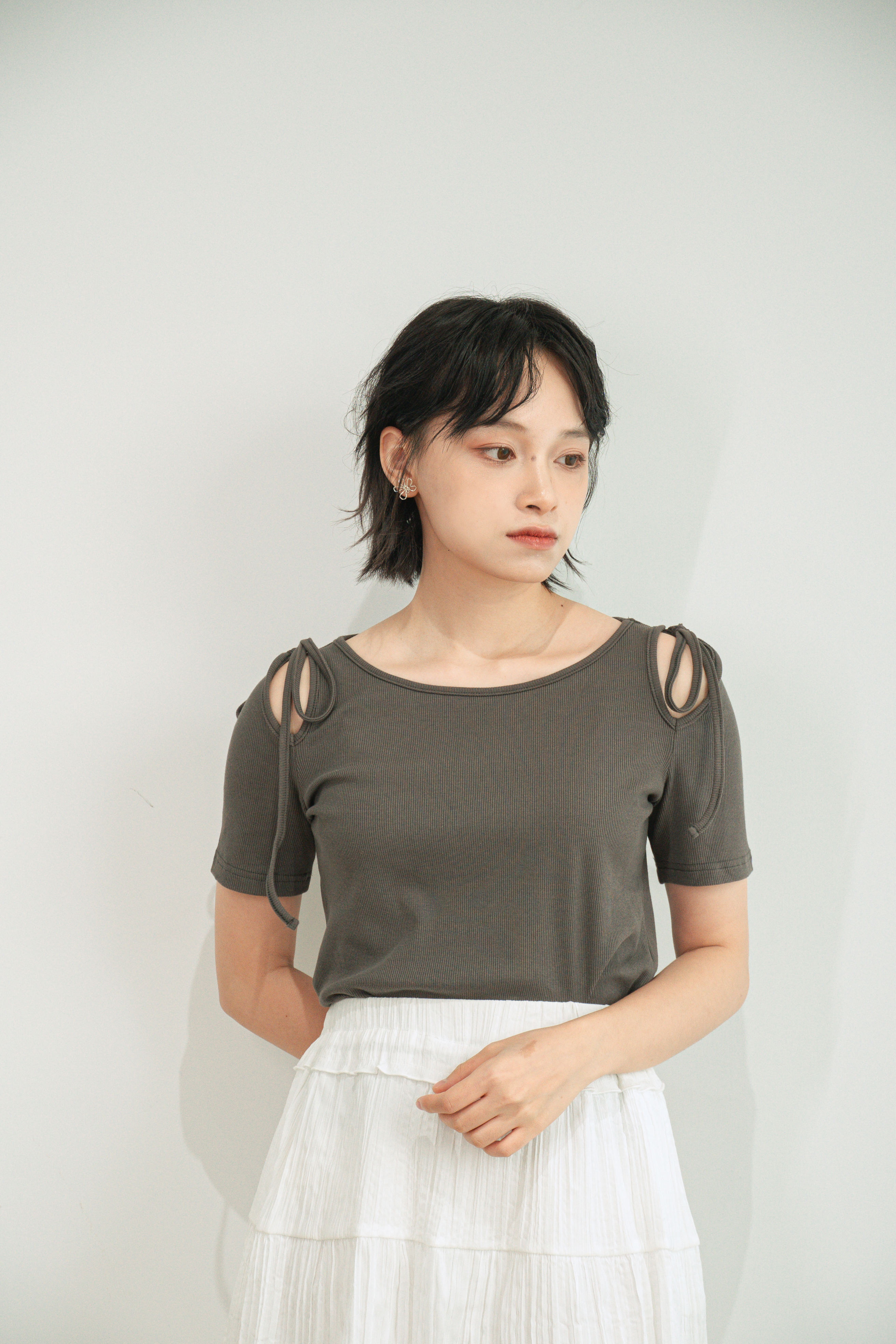 蝴蝶結綁帶大彈性上衣 - BL10254