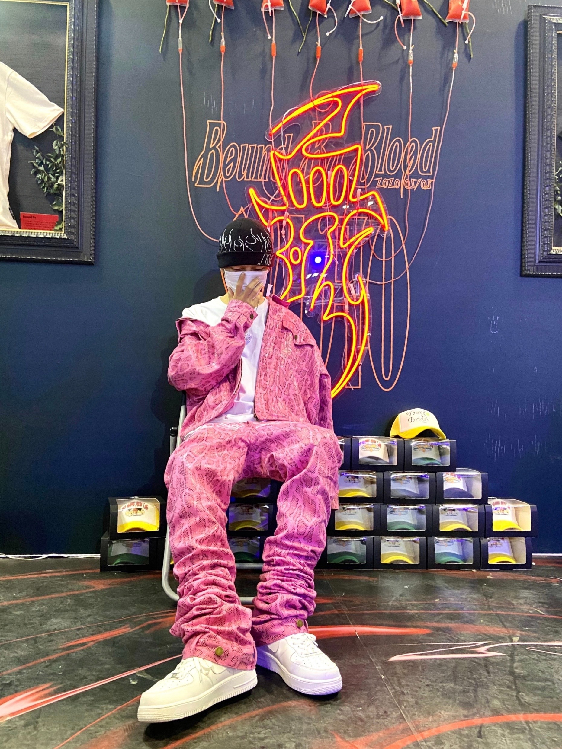 Aone4sure 粉色蛇紋 外套 長褲 套裝