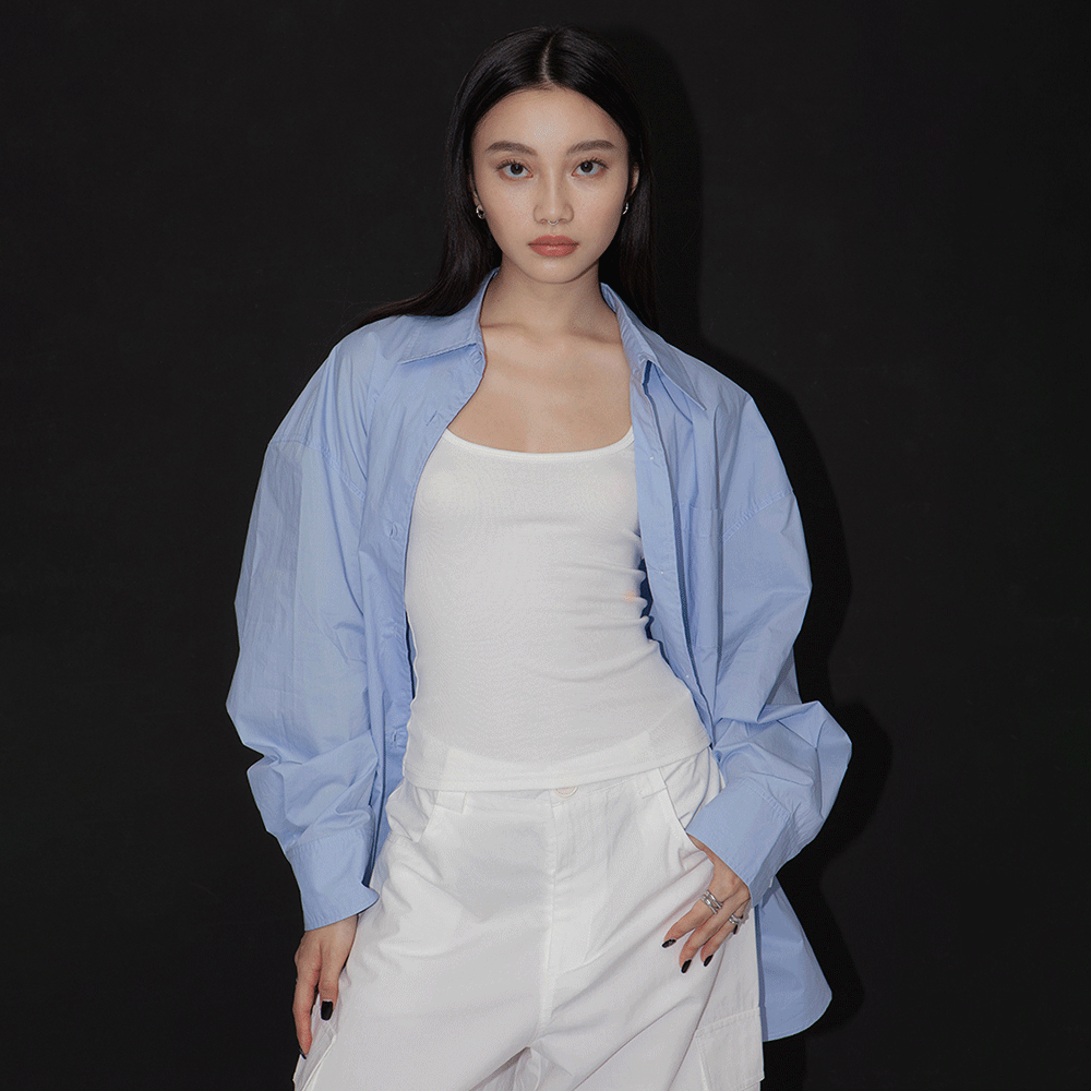 藍色涼感棉質襯衫