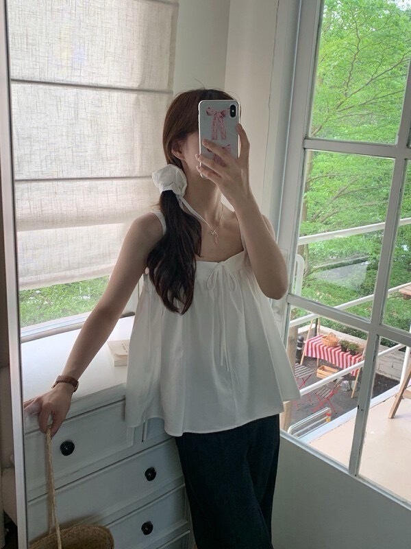 甜美方領吊帶背心(附髮圈)