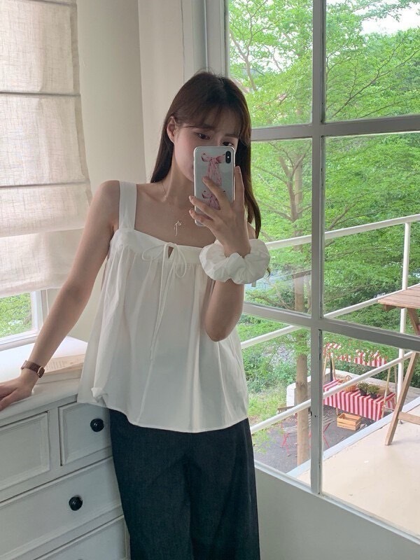 甜美方領吊帶背心(附髮圈)