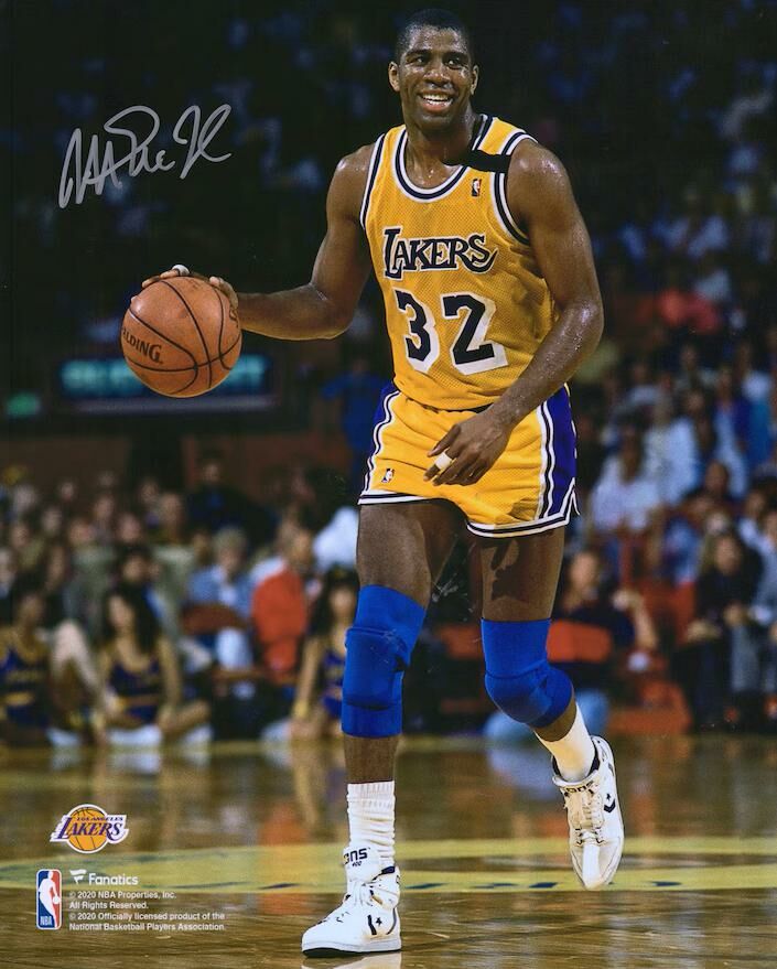 Magic Johnson Los Angeles Lakers Autographed 16" x 20" Dribbling In Gold Photograph