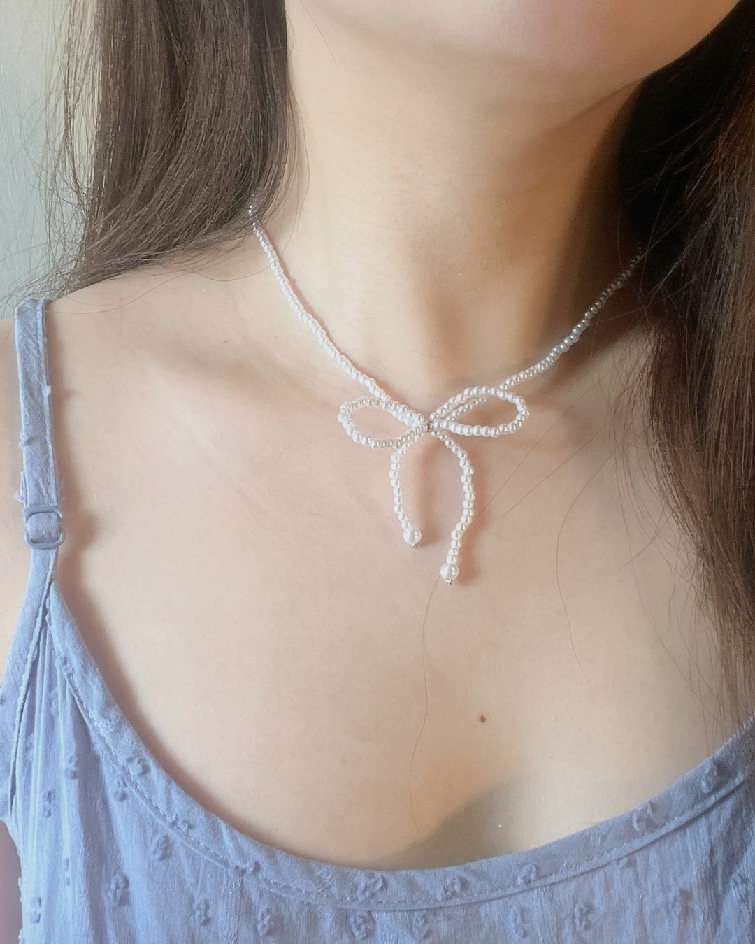 迷人可愛的珍珠蝴蝶結項鍊