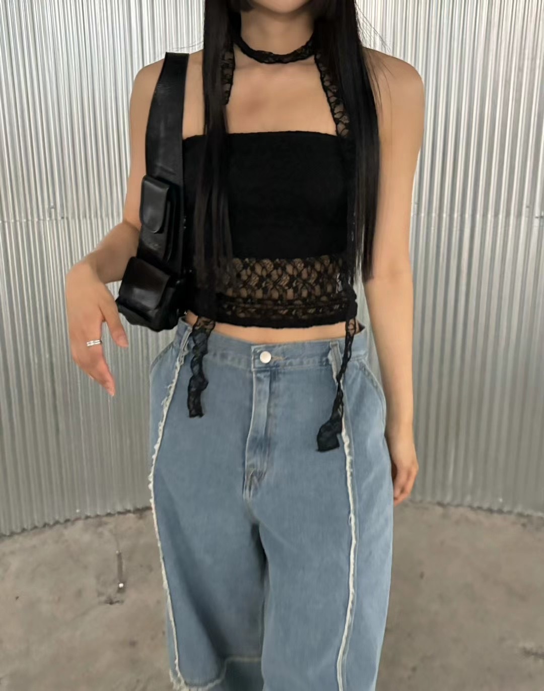 韓國 蕾絲 透感 繞脖 抹胸