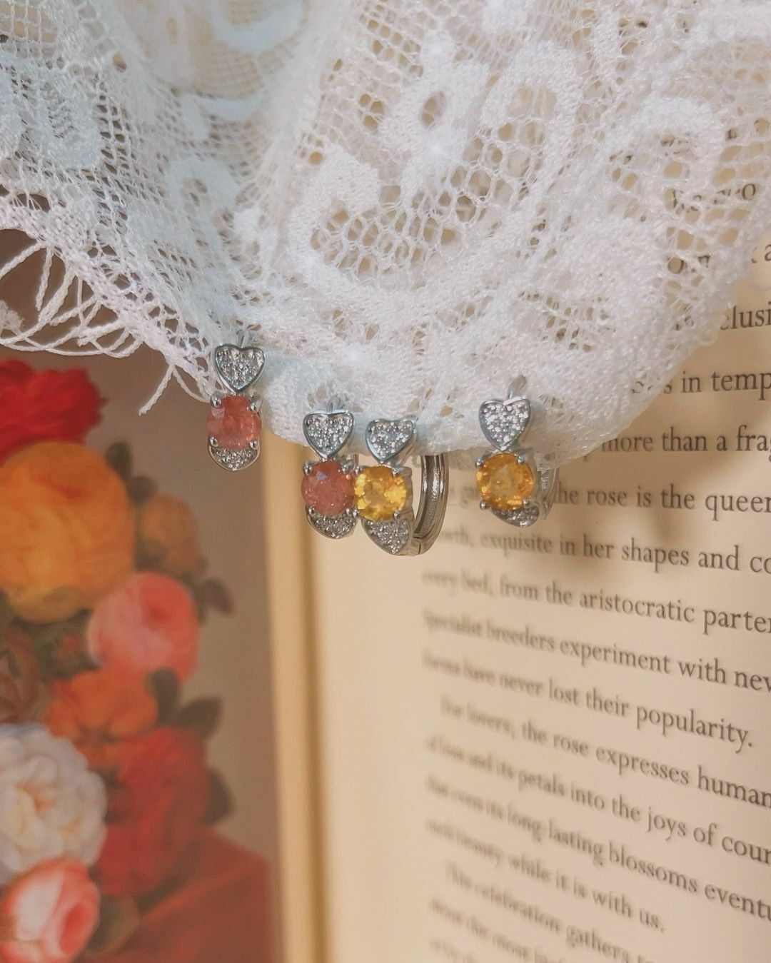 手作黃碧璽與粉紅碧璽水晶醫療鋼耳扣