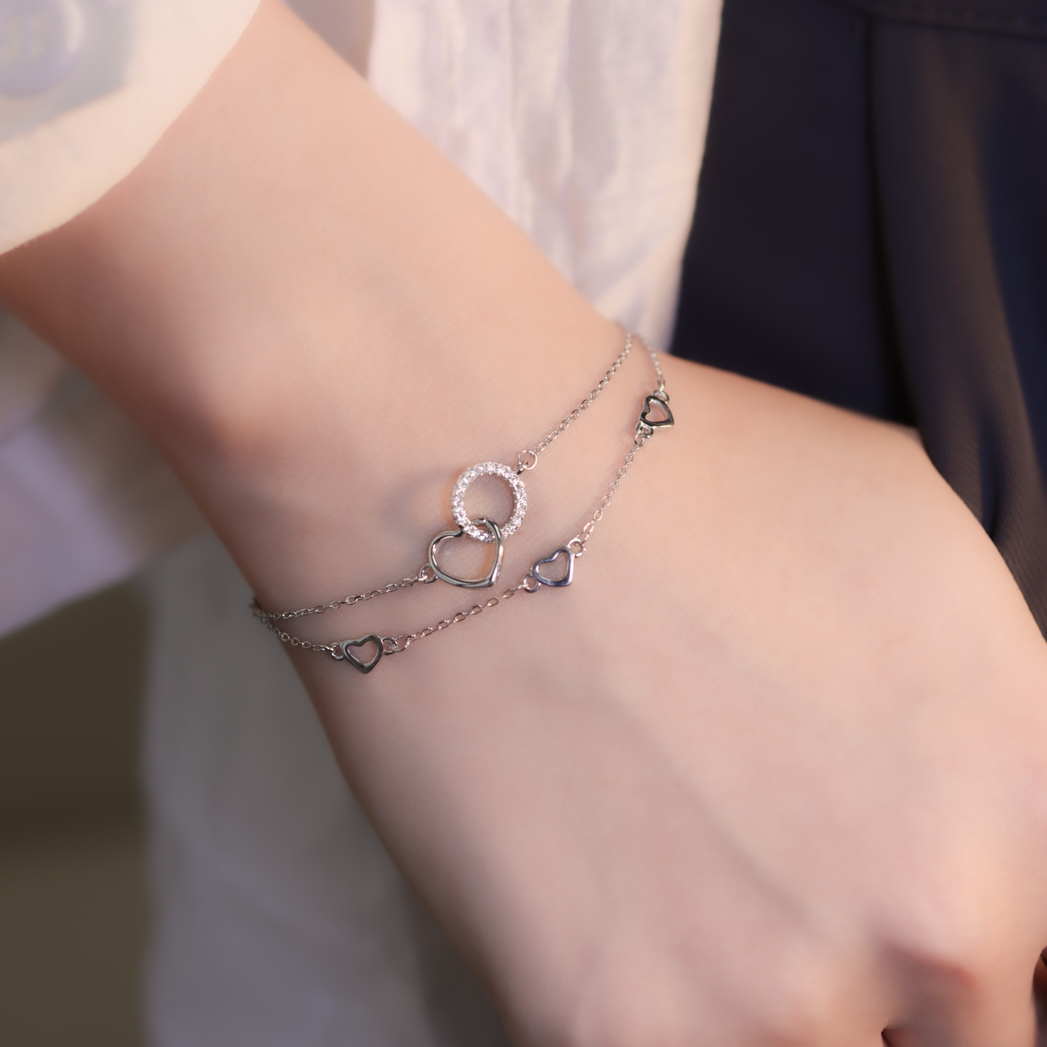 | 925 Silver・White Gold・Rose Gold | Loving U Double Bracelet（Silver / Rose Gold） | BR1123 |