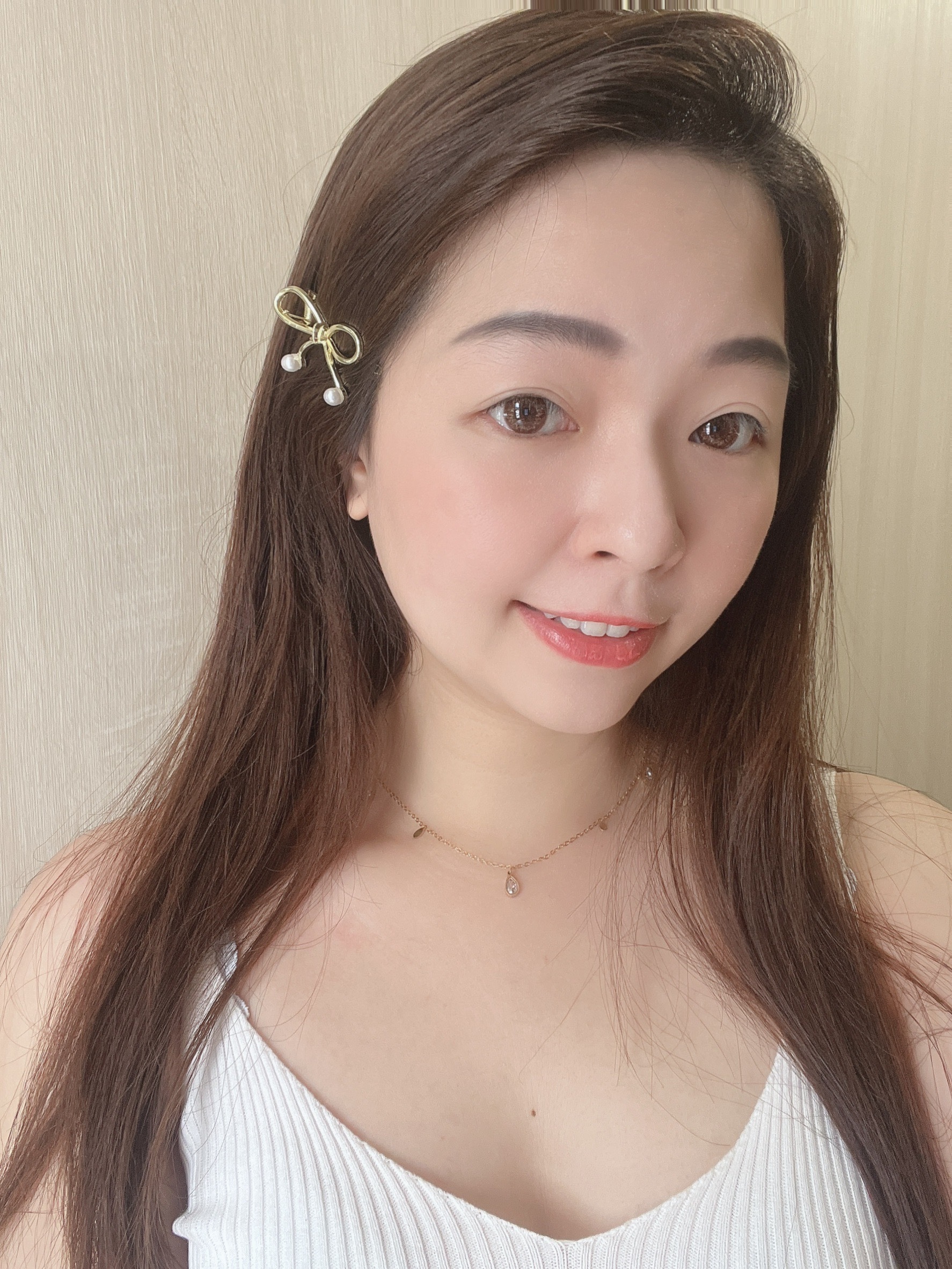 手綁感蝴蝶結尾端小珍珠髮夾