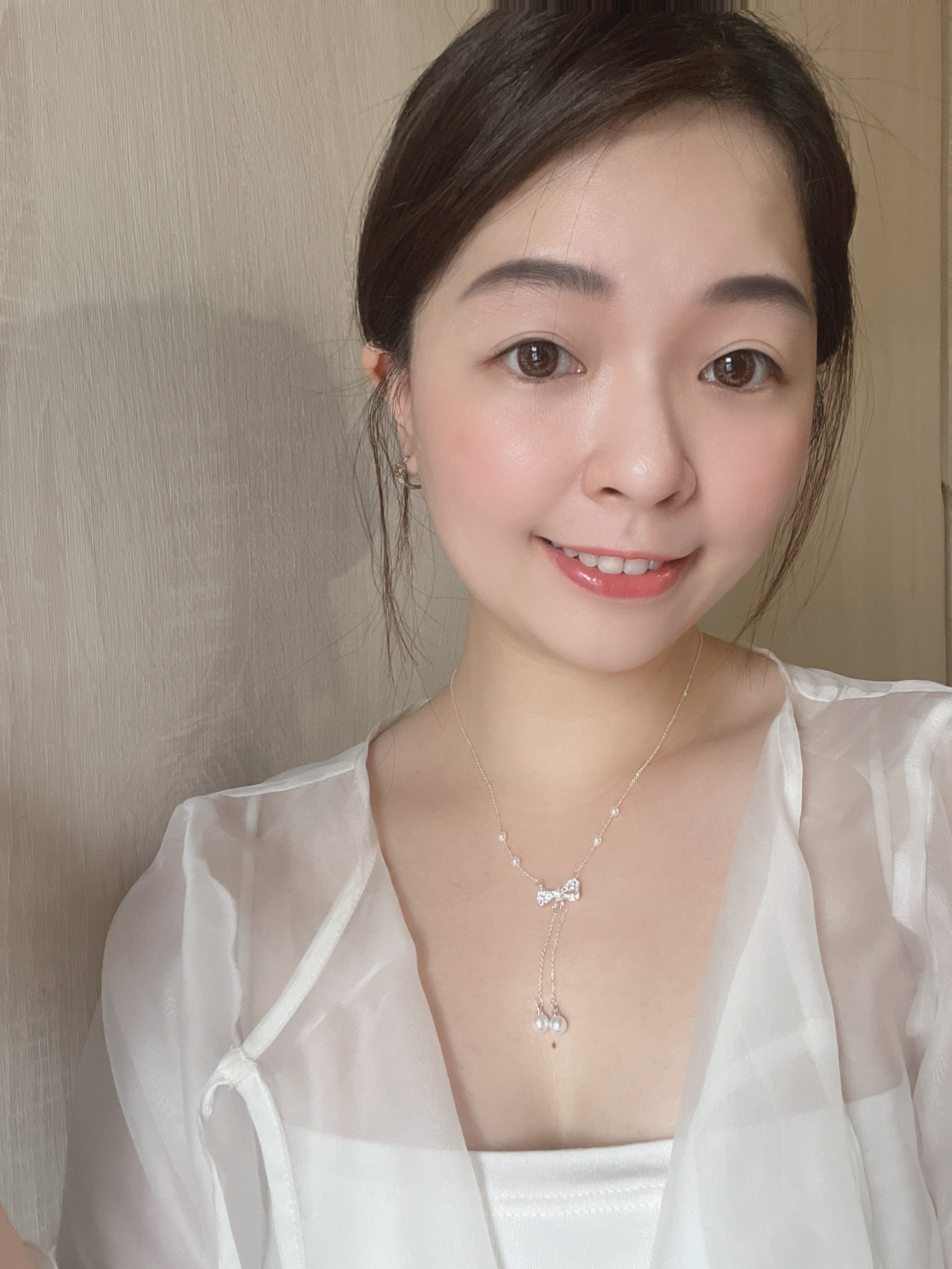 碎鑽蝴蝶結珍珠垂墜純銀項鍊