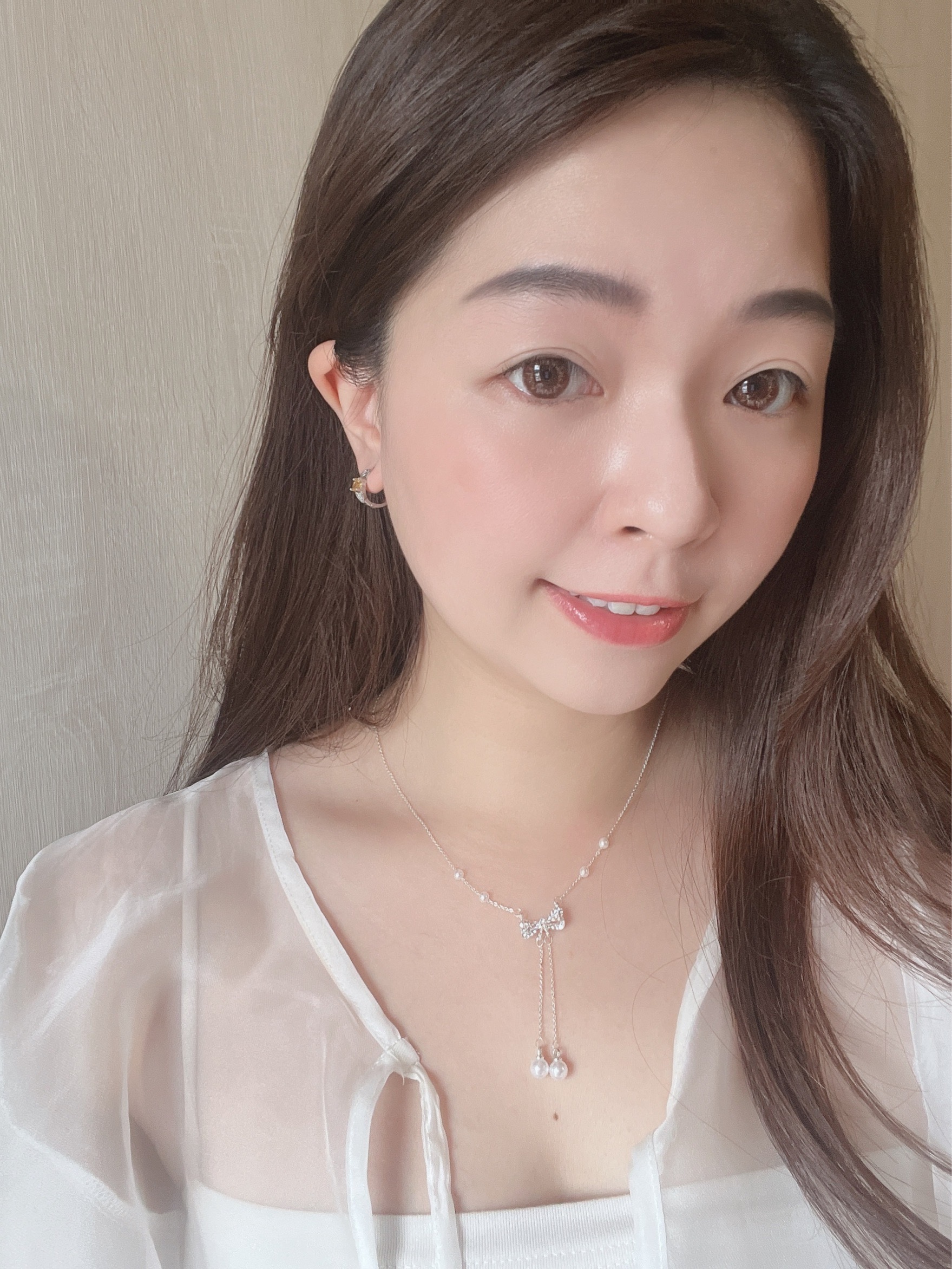 碎鑽蝴蝶結珍珠垂墜純銀項鍊