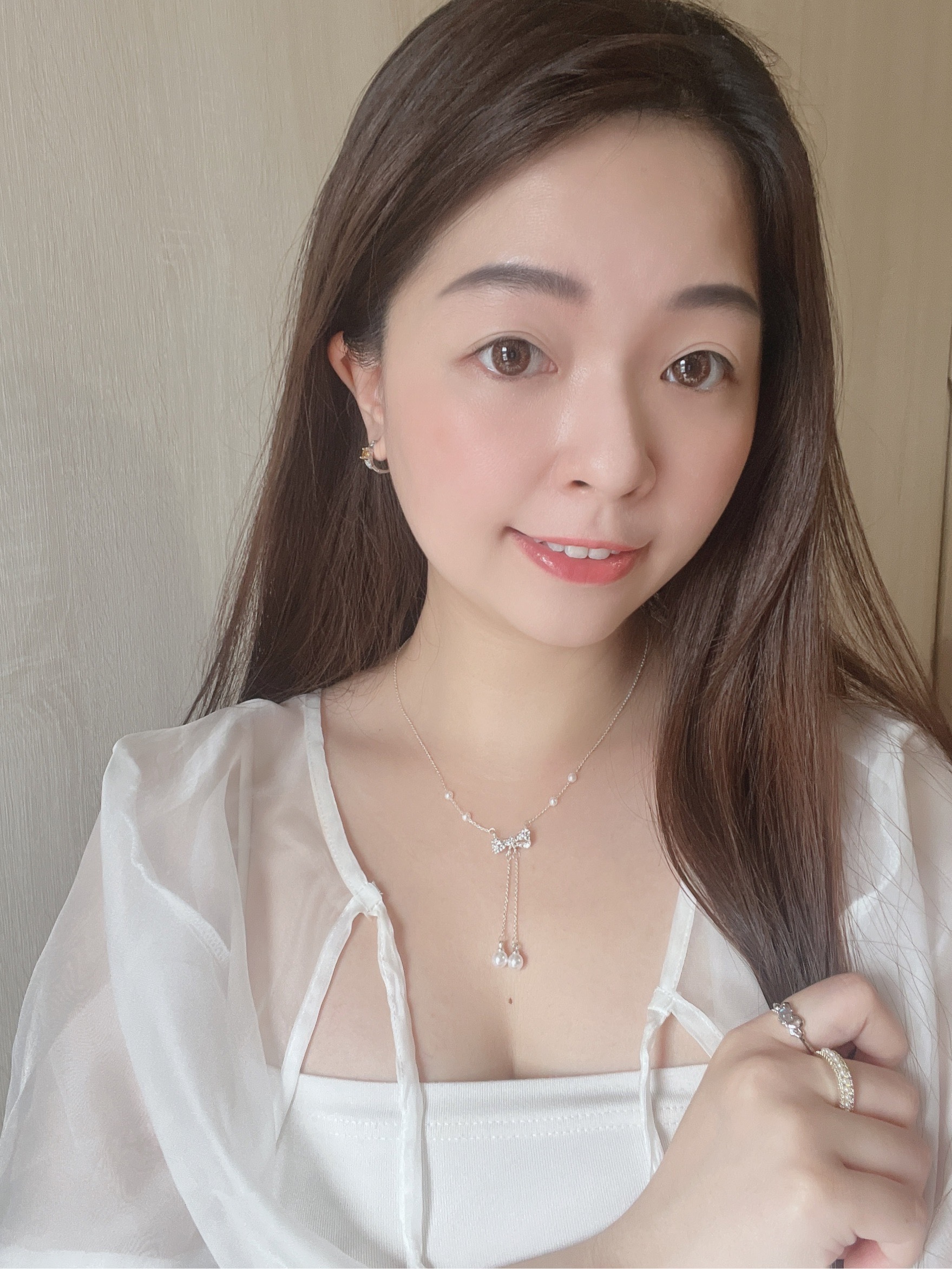 碎鑽蝴蝶結珍珠垂墜純銀項鍊