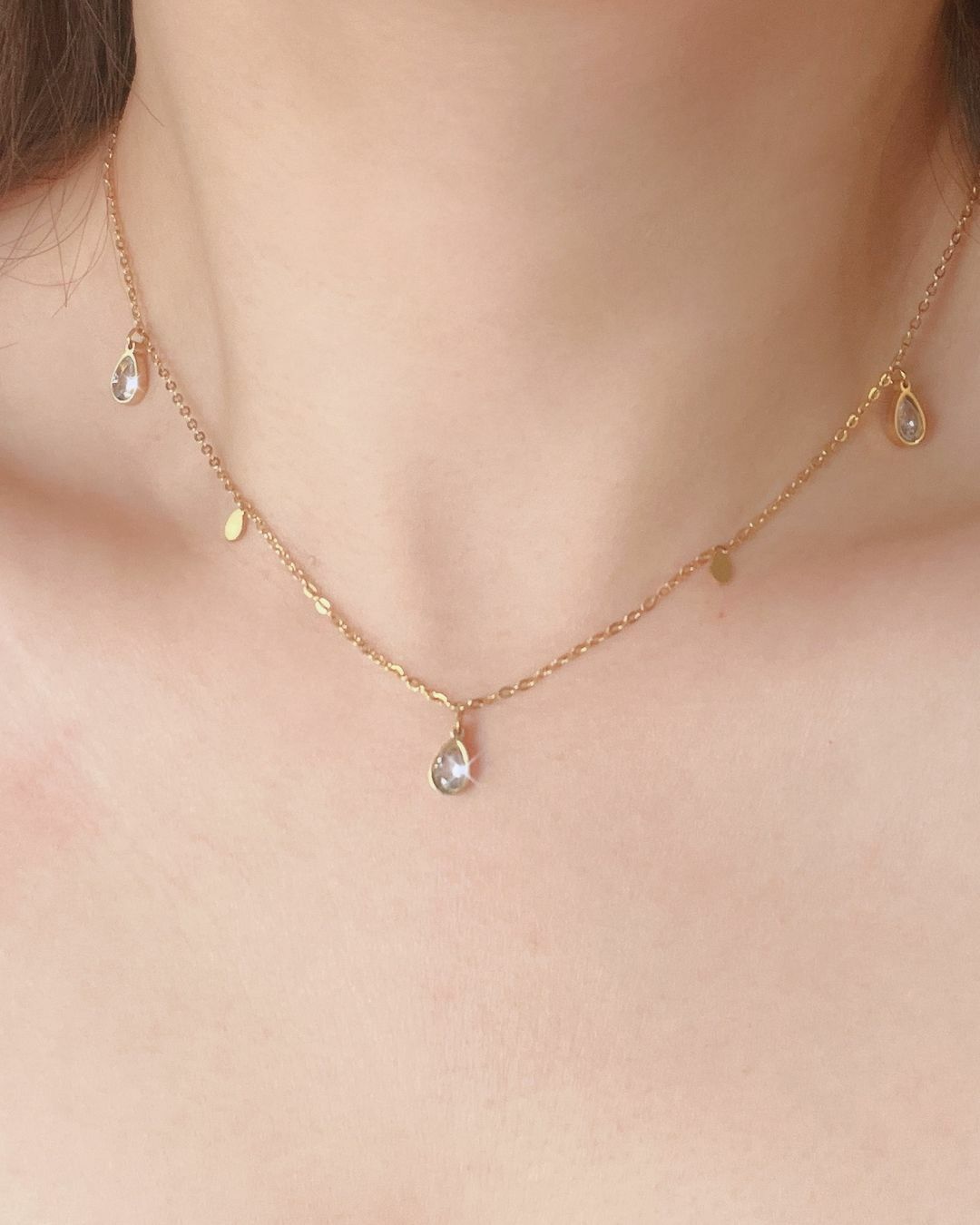 水滴鑽精緻明亮醫療鋼項鍊