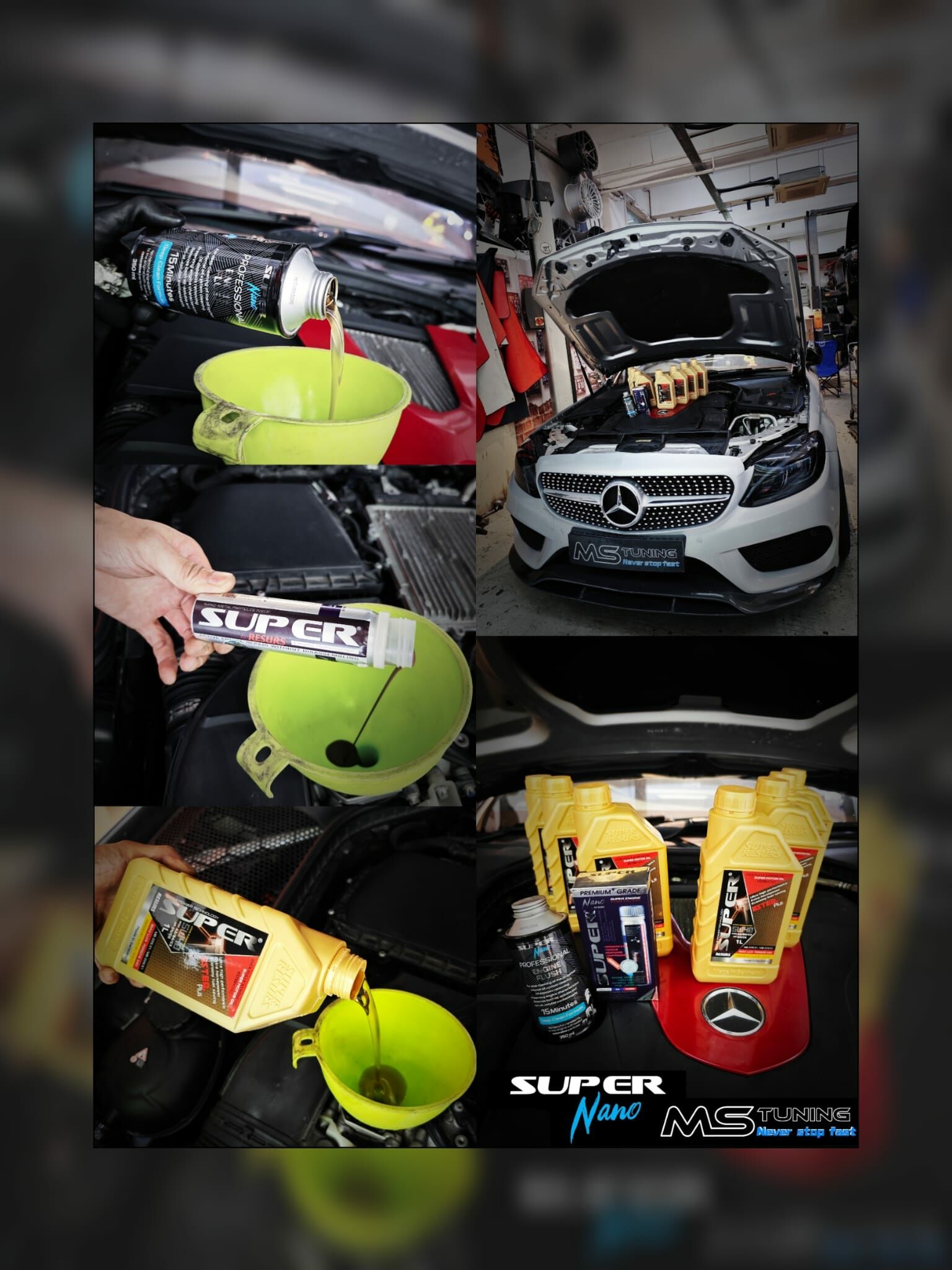 SUPERNANO mercedes-benz AMG C43 v6 engine 引擎修復劑 引擎機油 偈油 換油套餐 MS Tuning 觀塘 REMAP 汽車保養