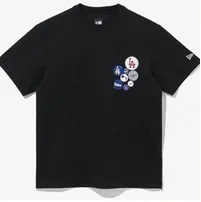 [S] NEW ERA MLB PIN BUTTON LA DODGERS T-SHIRT,BLACK, 13338662-BLACK (SNE41)