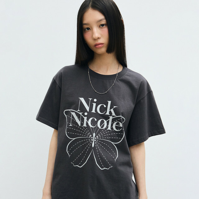 Nick Nicole BIG BUTTERFLY SLEEVE TOP_CHARCOAL SLIVER