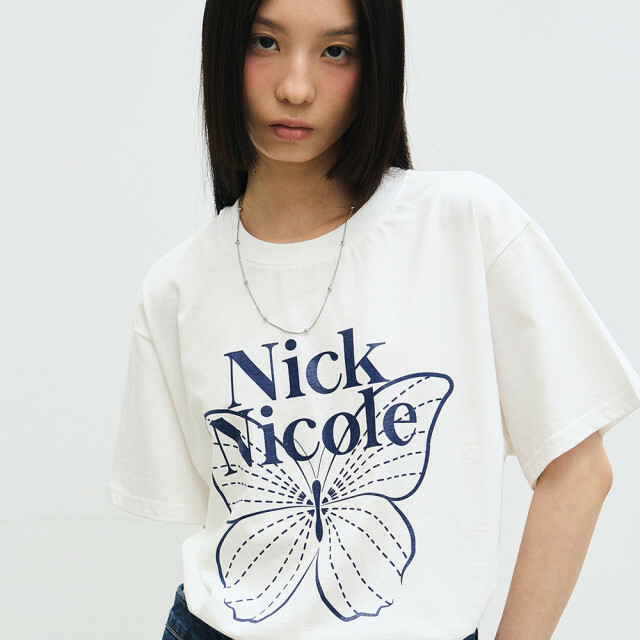 Nick Nicole BIG BUTTERFLY SLEEVE TOP_CREAM NAVY