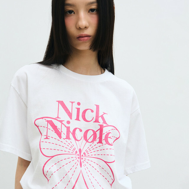 Nick Nicole BIG BUTTERFLY SLEEVE TOP_WHITE PINK