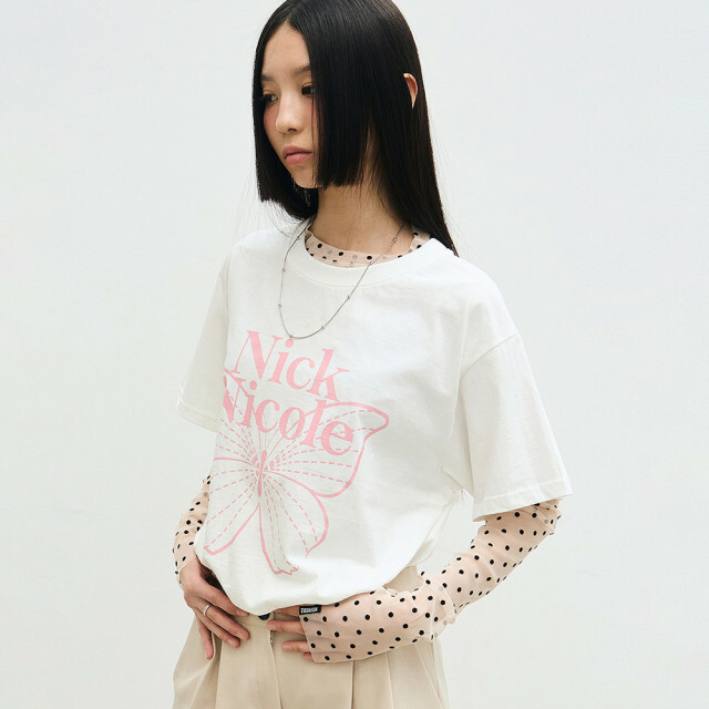 Nick Nicole BIG BUTTERFLY SLEEVE TOP_CREAM PINK