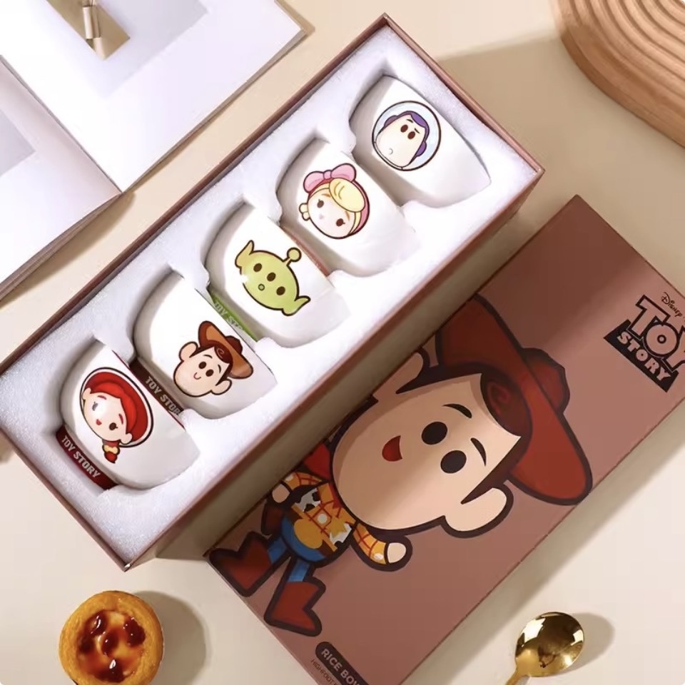 DISNEY 迪士尼 玩具總動員 三眼怪 Q版造型 卡通陶瓷碗 高腳碗 套裝 5個裝 /預購