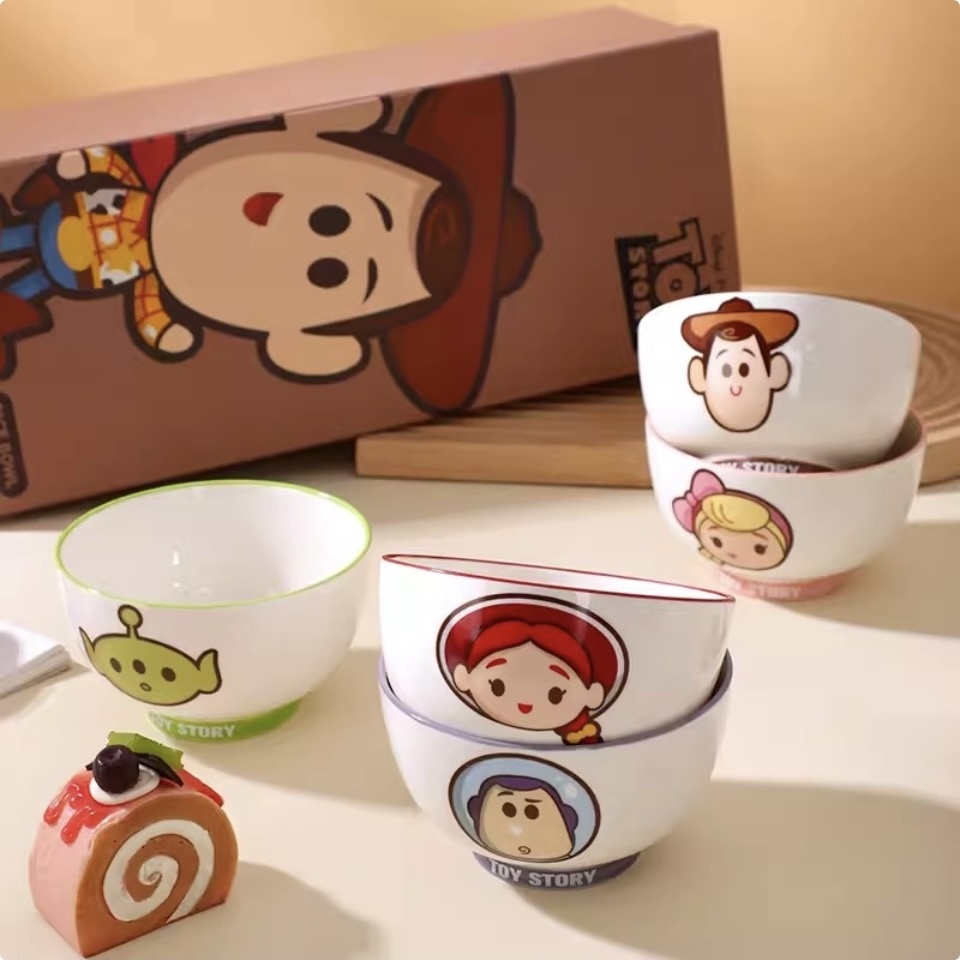 DISNEY 迪士尼 玩具總動員 三眼怪 Q版造型 卡通陶瓷碗 高腳碗 套裝 5個裝 /預購