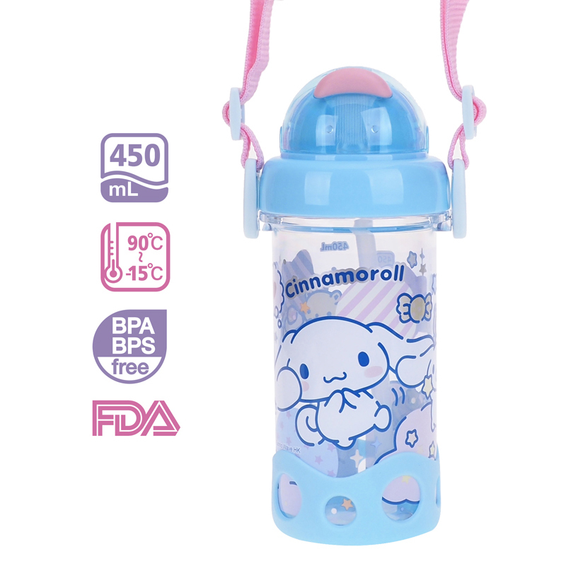 Cinnamoroll 玉桂狗 450ml BPA & BPS Free 膠水樽連飲管及頸繩 9-7780-3