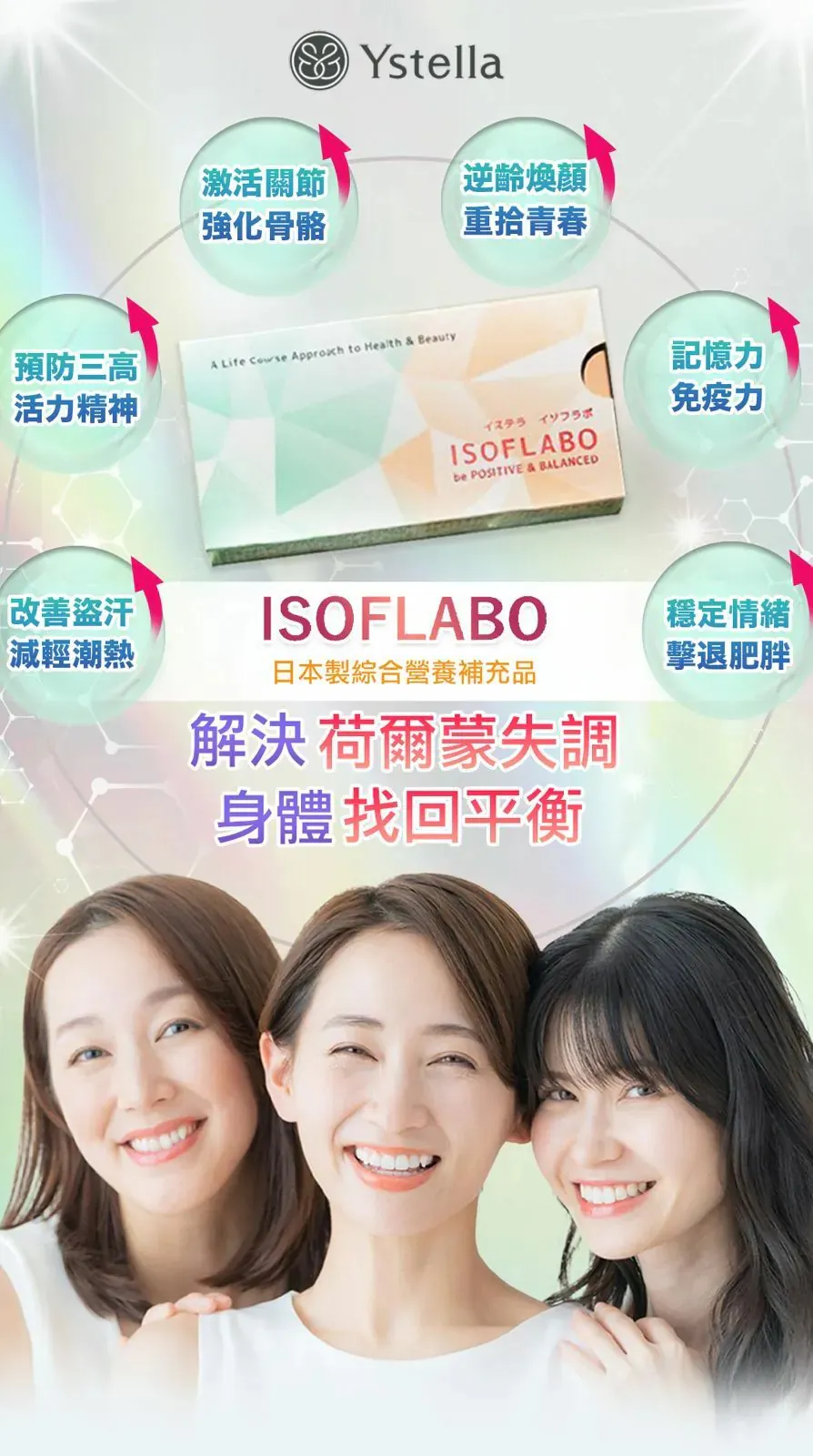 日本製【Ystella Isoflabo 解決荷爾蒙失調 身體找回平衡】|逆齡煥顏|預防三高|提升記憶力及免疫力|改善盗汗|穩定情緒 擊退肥胖|激活關節 【10/19 截單，預計 :10月尾至11月中發貨】】
