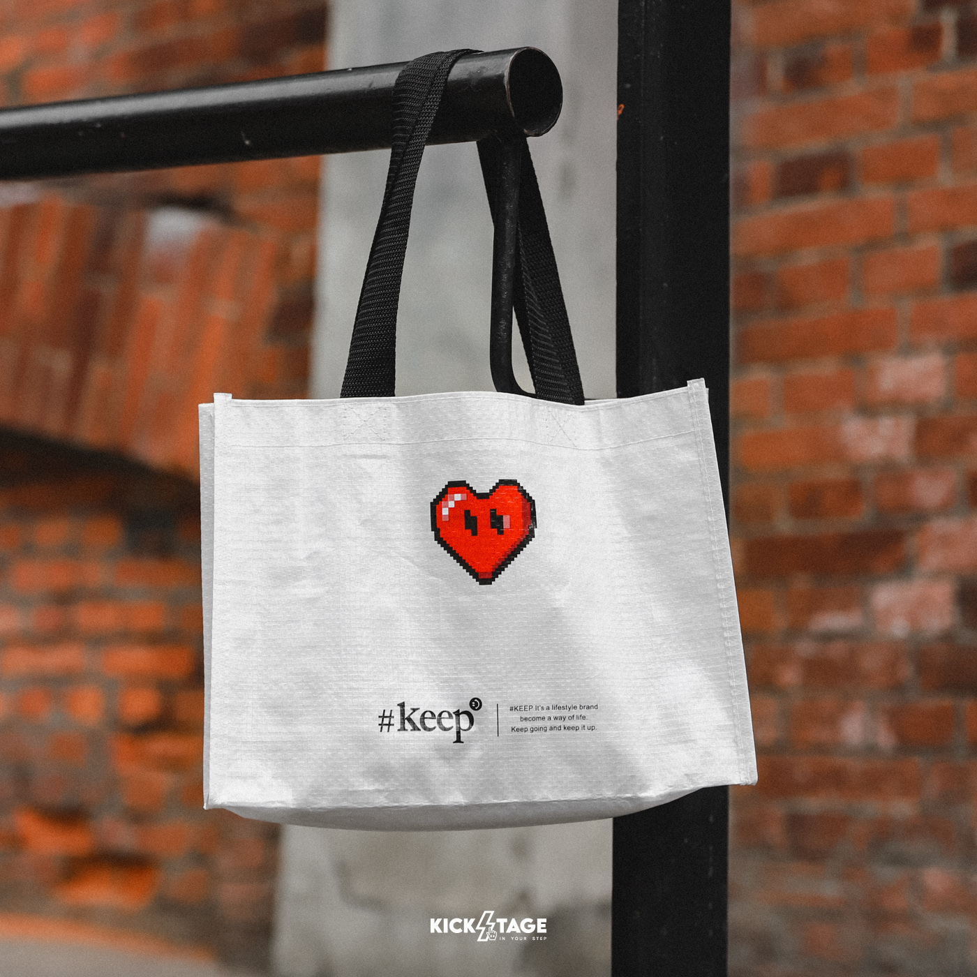 #KEEP PIXEL HEART Shopping Bag 白色 像素愛心 手提 購物袋 環保袋 收納袋【KS229】