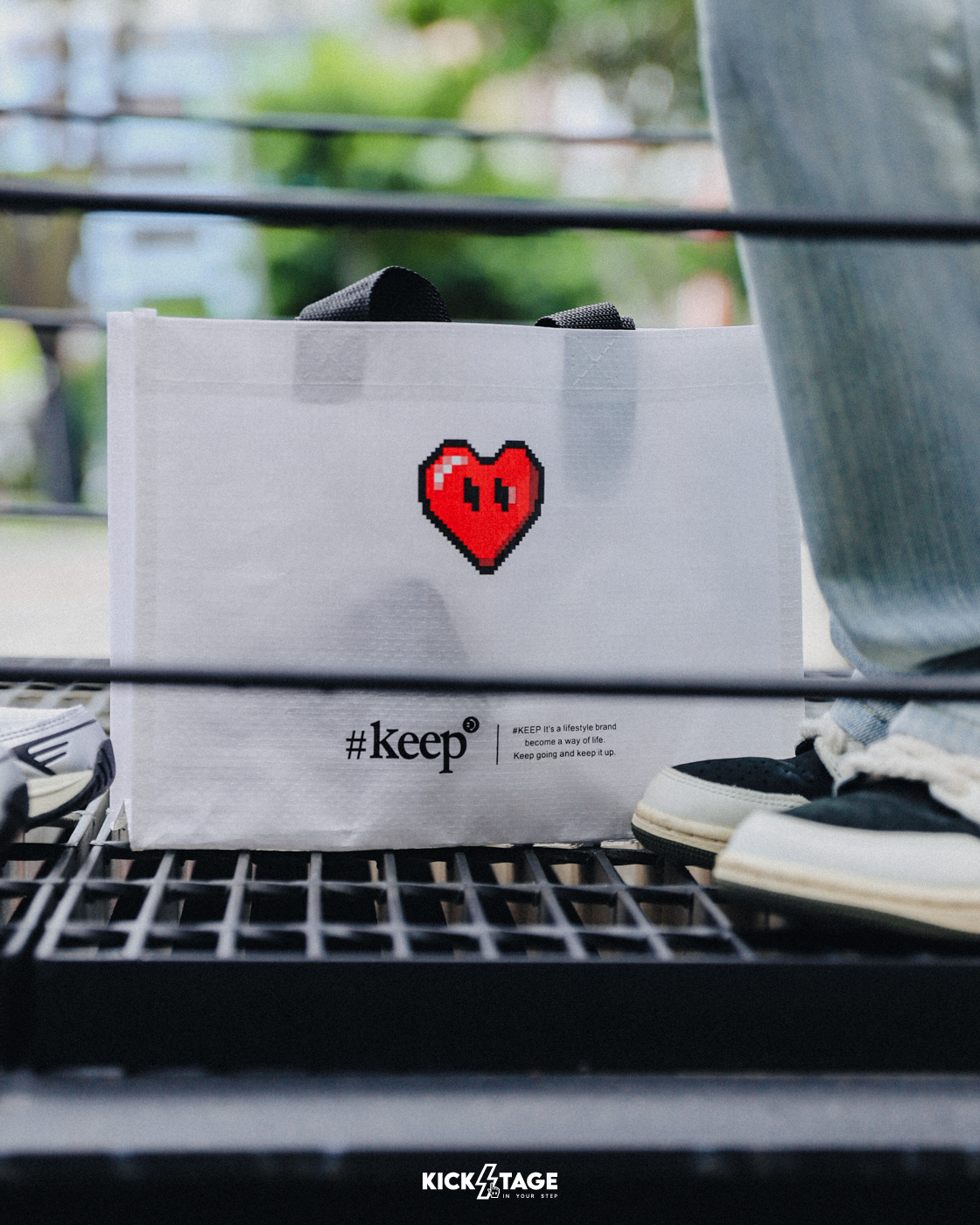 #KEEP PIXEL HEART Shopping Bag 白色 像素愛心 手提 購物袋 環保袋 收納袋【KS229】