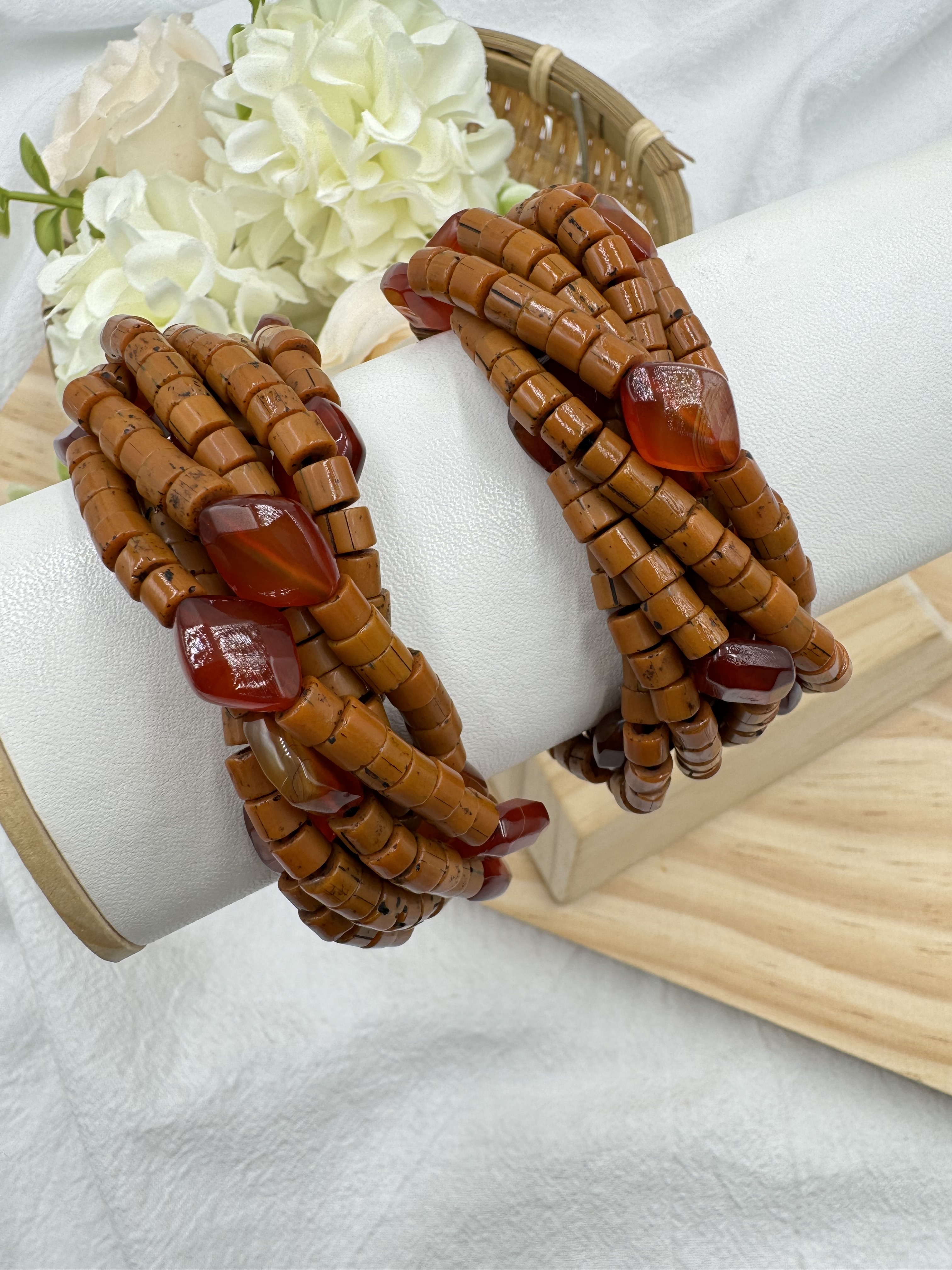 Muni-No.76貿易老珠菱形瑪瑙複串手鍊16cm