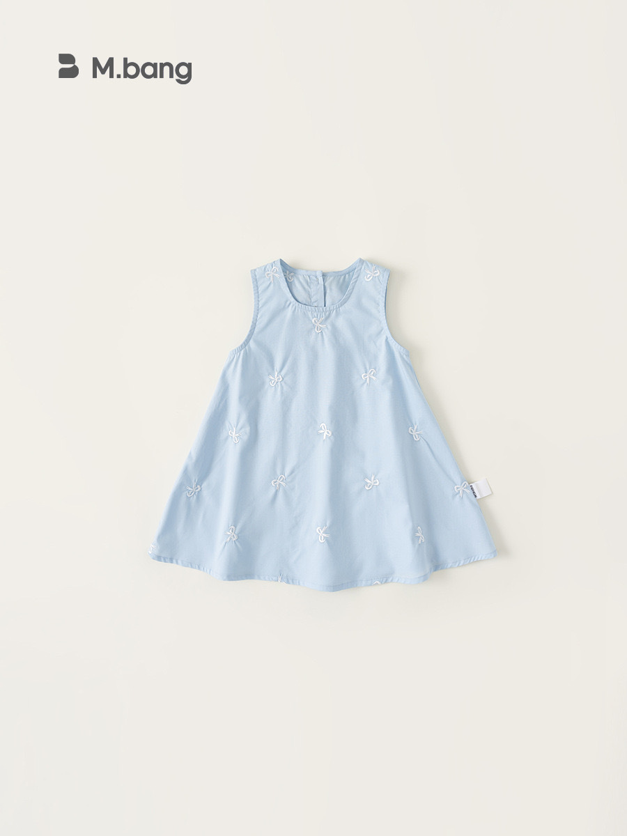 刺繡蝴蝶結藍色洋裝