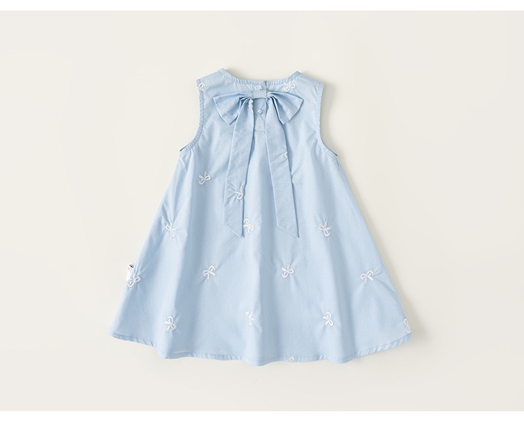 刺繡蝴蝶結藍色洋裝