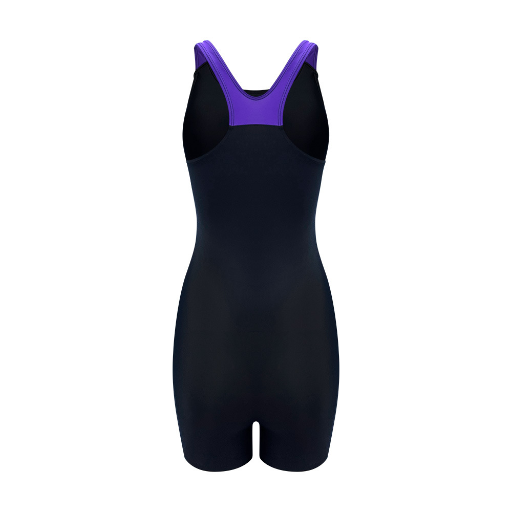 女士 Modest Y背帶連身平腳泳衣 - 黑/紫