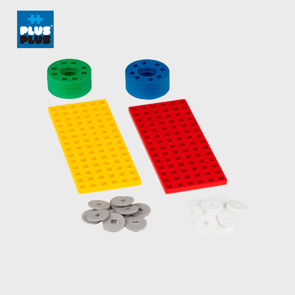 【++Plus-Plus 加加積木】小顆粒-創作底板+輪胎組 (黃+紅)