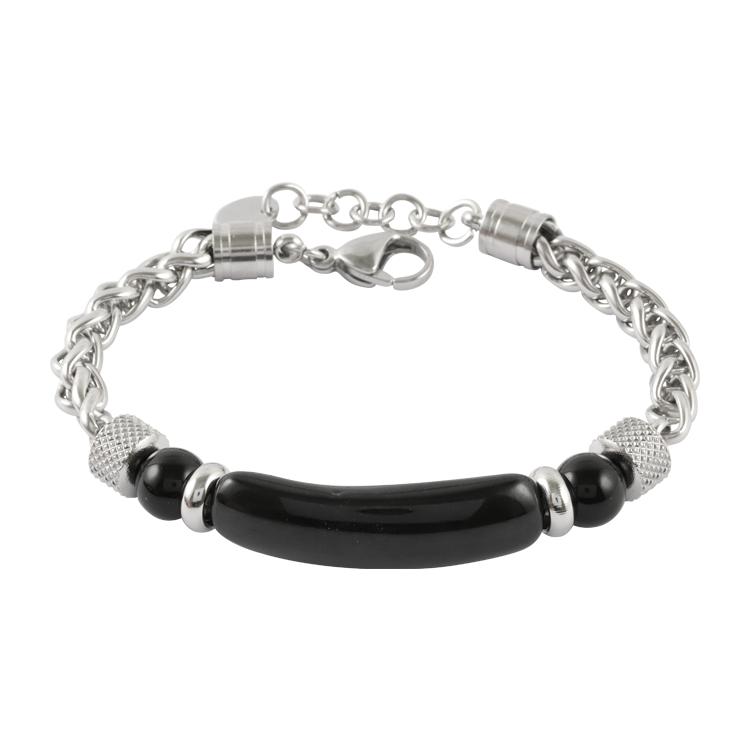 白鋼手鍊，男士手鍊 弧面黑紋虎眼石；堅韌蕭邦鍊造型（3816 黑虎眼石）