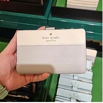 [S] KATE SPADE KC511 COLORBLOCK SAFFIANO MEDIUM COMPACT BIFOLD WALLET,PLATINUM G, 196021322624 (SKS1276)