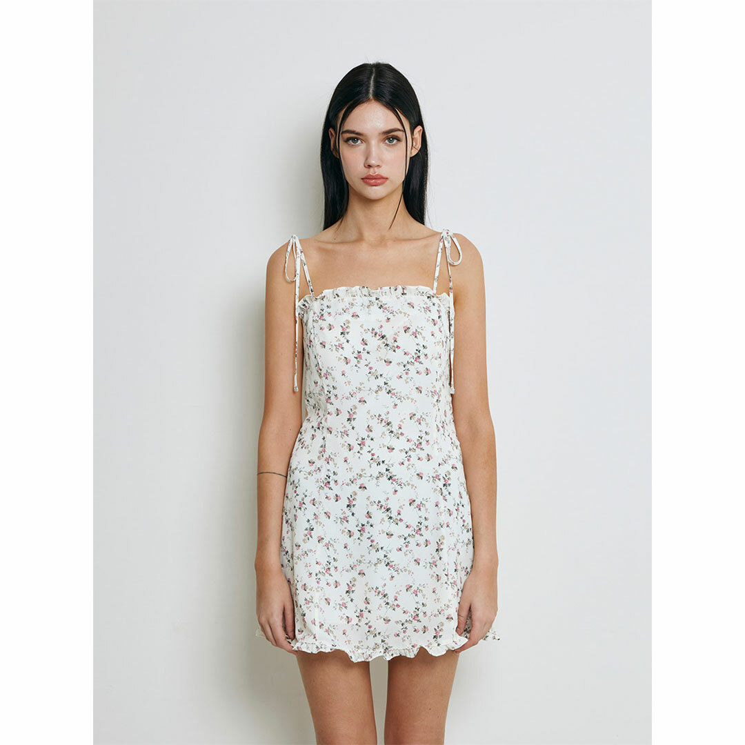 【韓国 Not your rose】Frill mini dress (Black/Pink/Ivory) 41th Reorder][Suzi wears]Frill mini dress (Ivory) - Not your