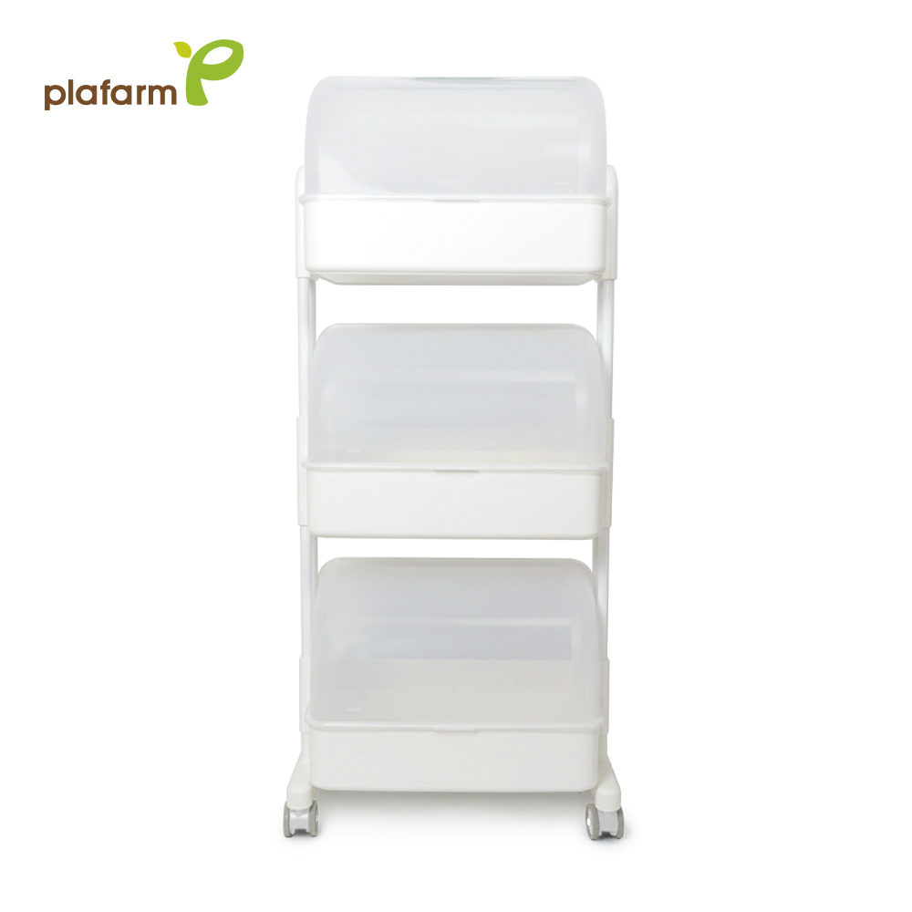 【Plafarm】移動式防塵收納拉拉車 - 3 層掀蓋型 - 白色