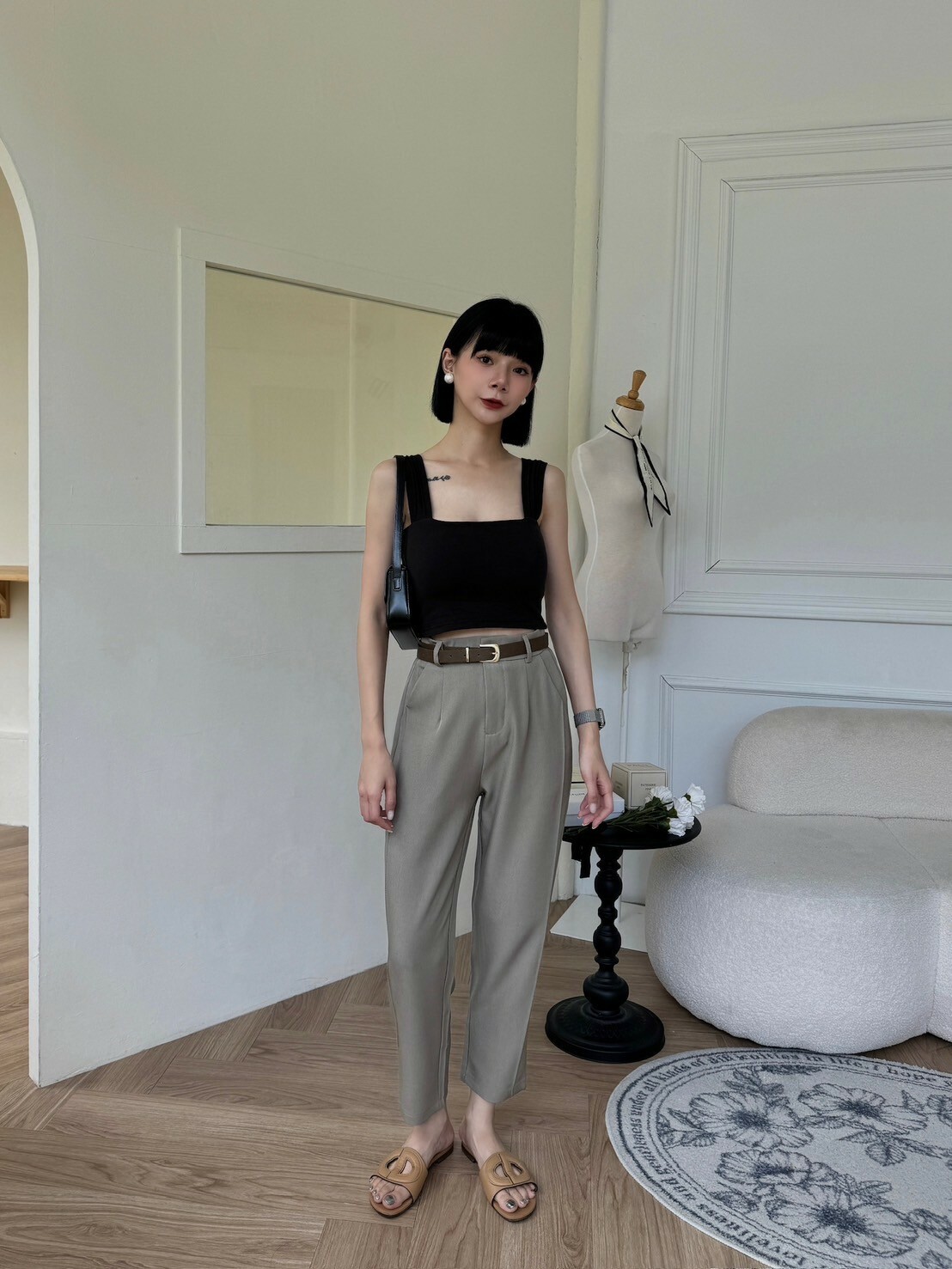 顯瘦直筒西裝褲(附皮帶)