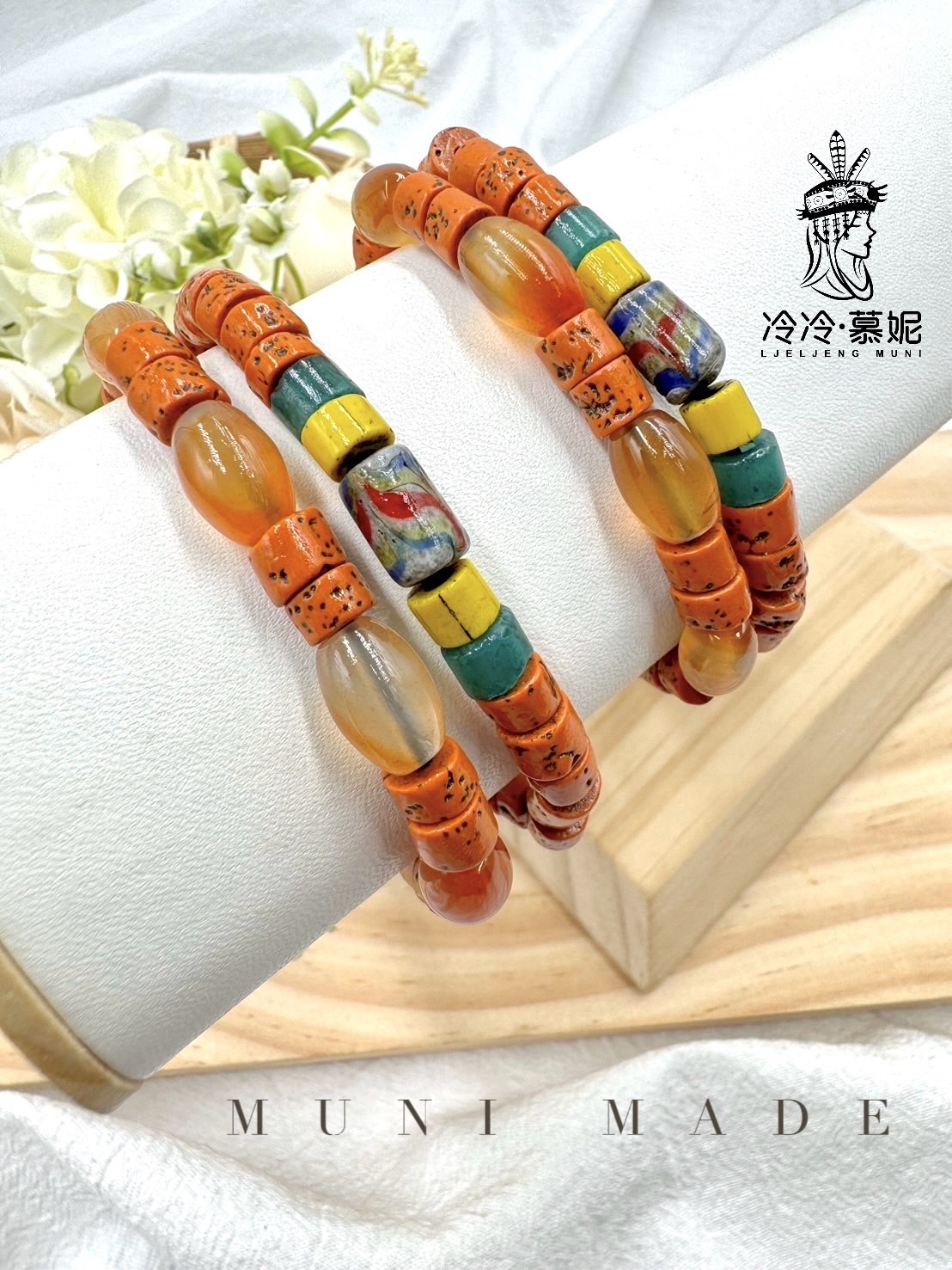 Muni-No.74貿易老珠兩條式手鍊16cm