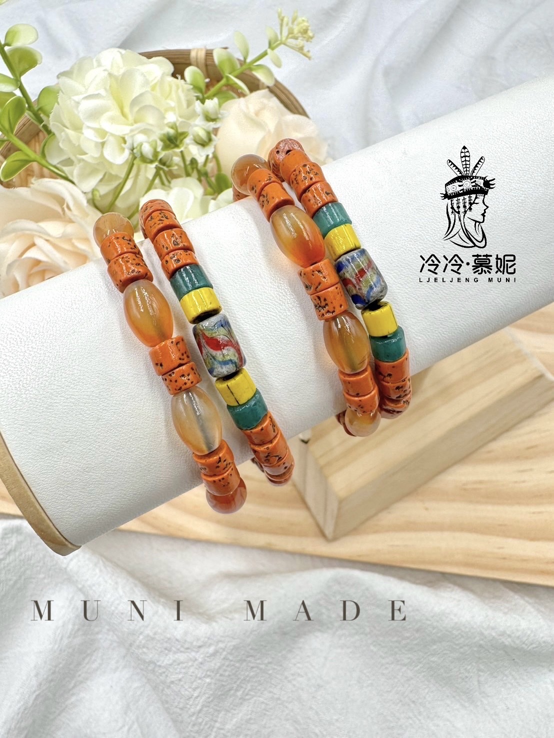 Muni-No.74貿易老珠兩條式手鍊16cm