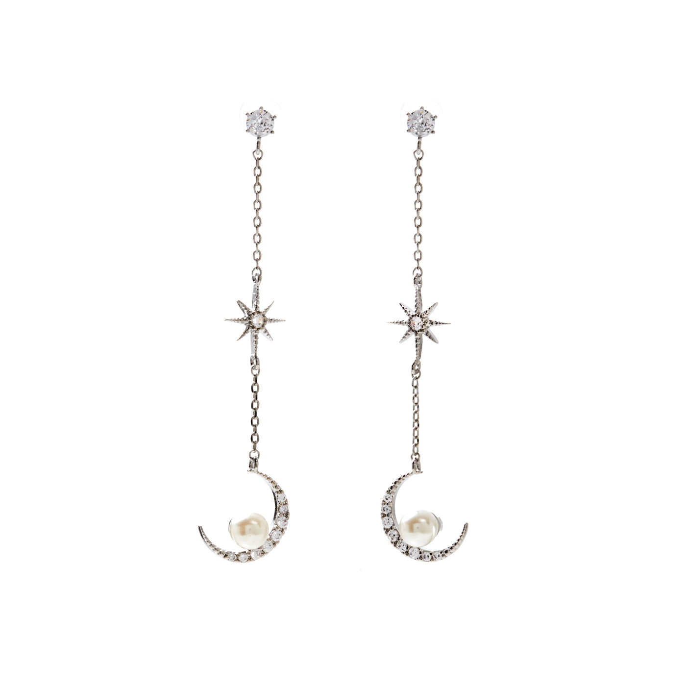 平價飾品,銀針,月亮,珍珠,垂墜耳環