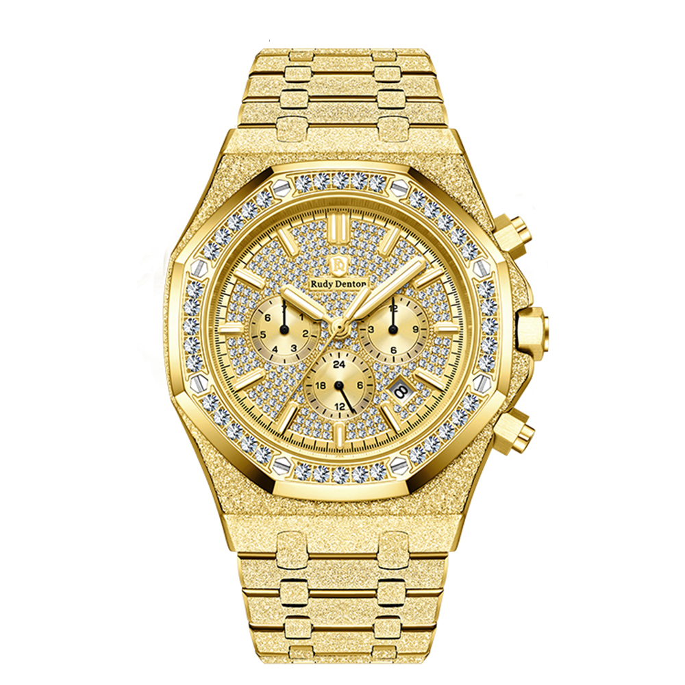 【RudyDenton勞迪丹頓】RDT-008 晶鑽錶圈 鏤空背蓋  防水30米 三眼 熊貓款 夜光 磨砂 不鏽鋼機械錶