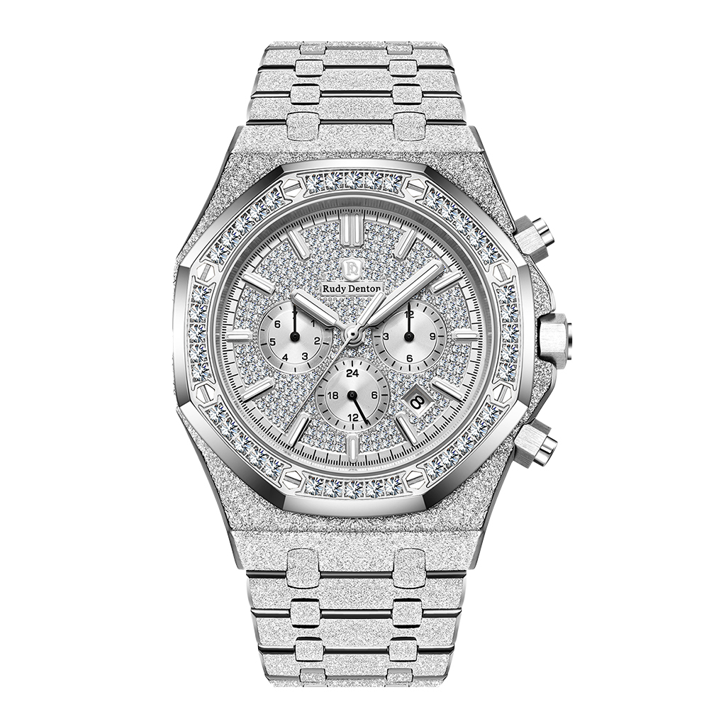 【RudyDenton勞迪丹頓】RDT-008 晶鑽錶圈 鏤空背蓋  防水30米 三眼 熊貓款 夜光 磨砂 不鏽鋼機械錶